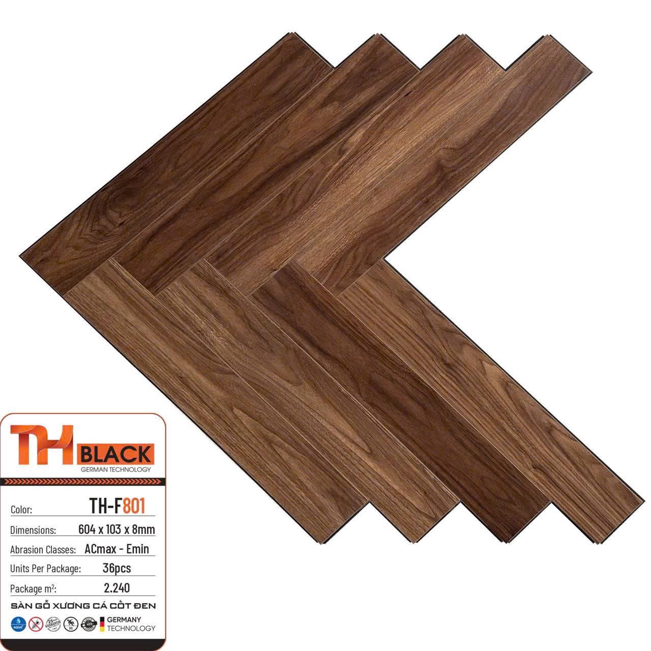 Sàn gỗ xương cá cốt đen THblack 8mm mã TH-F801