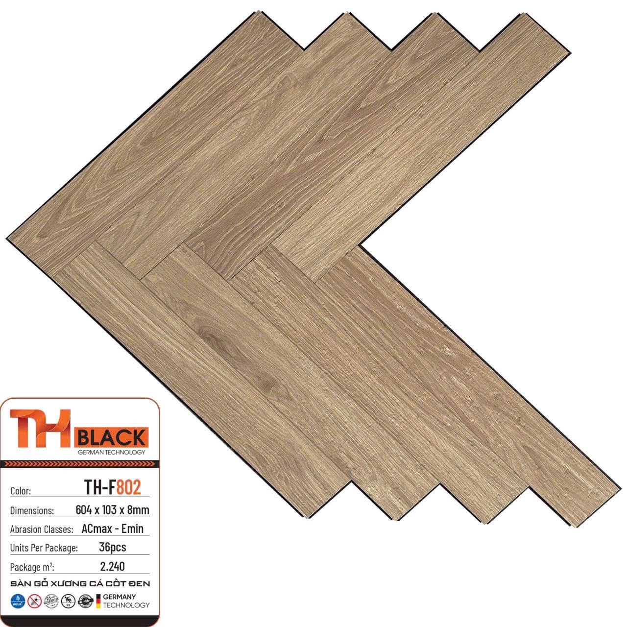 Sàn gỗ xương cá cốt đen THblack 8mm mã TH-F802