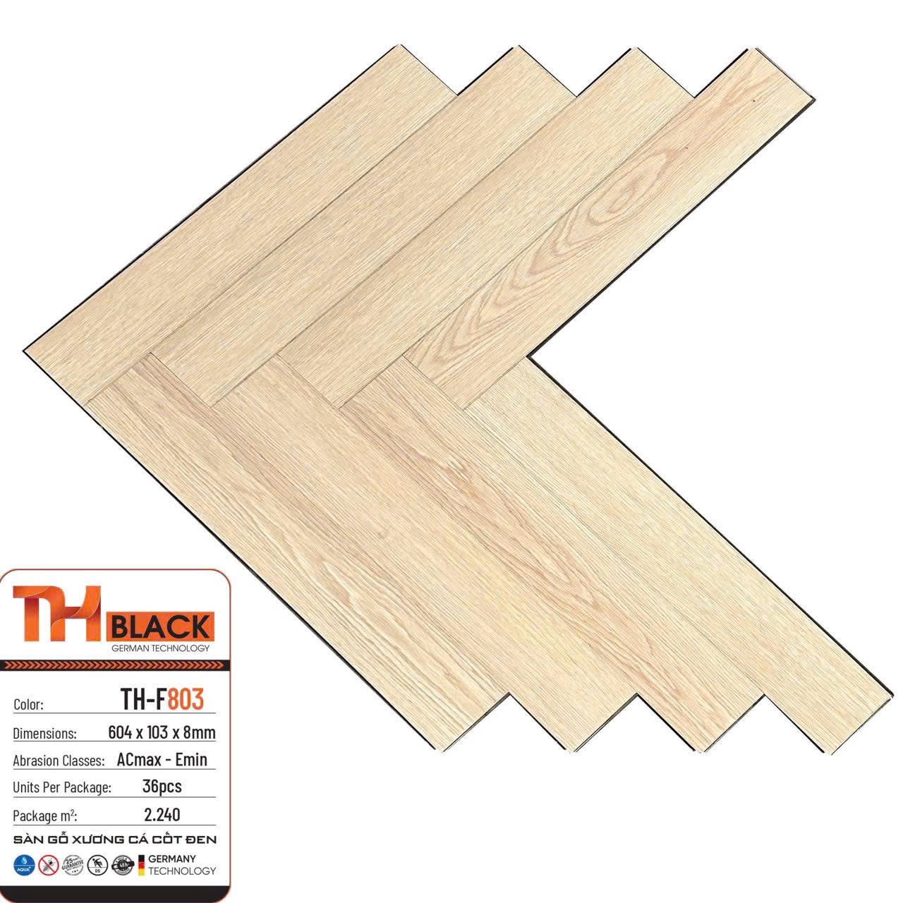 Sàn gỗ xương cá cốt đen THblack 8mm mã TH-F803