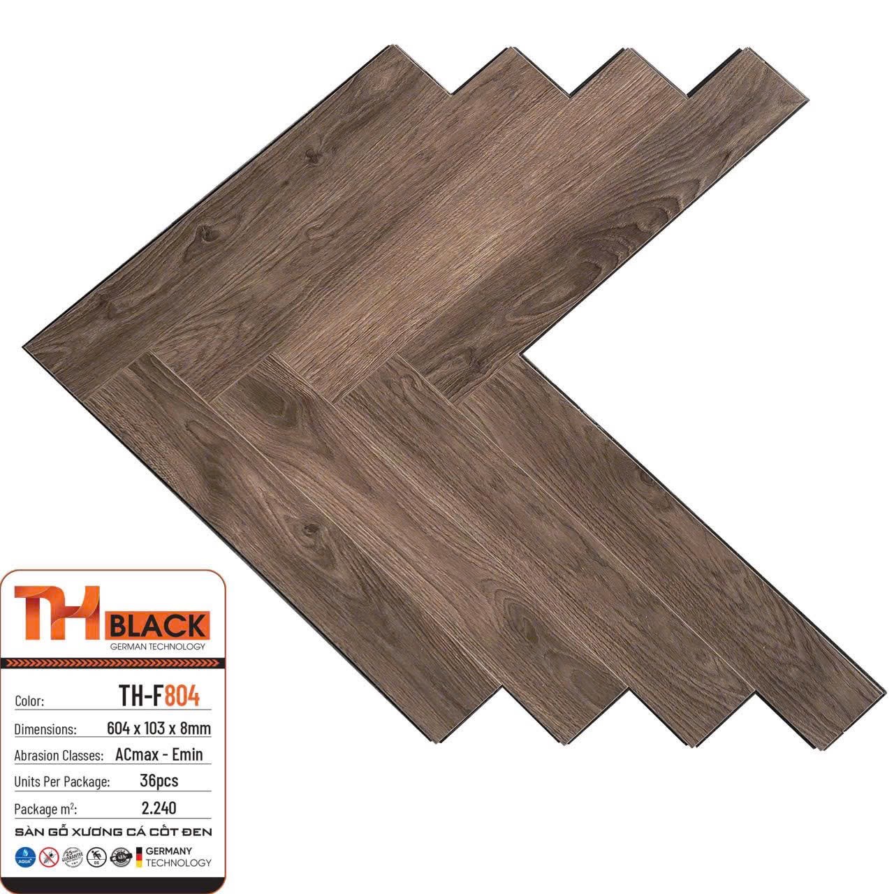 Sàn gỗ xương cá cốt đen THblack 8mm mã TH-F804