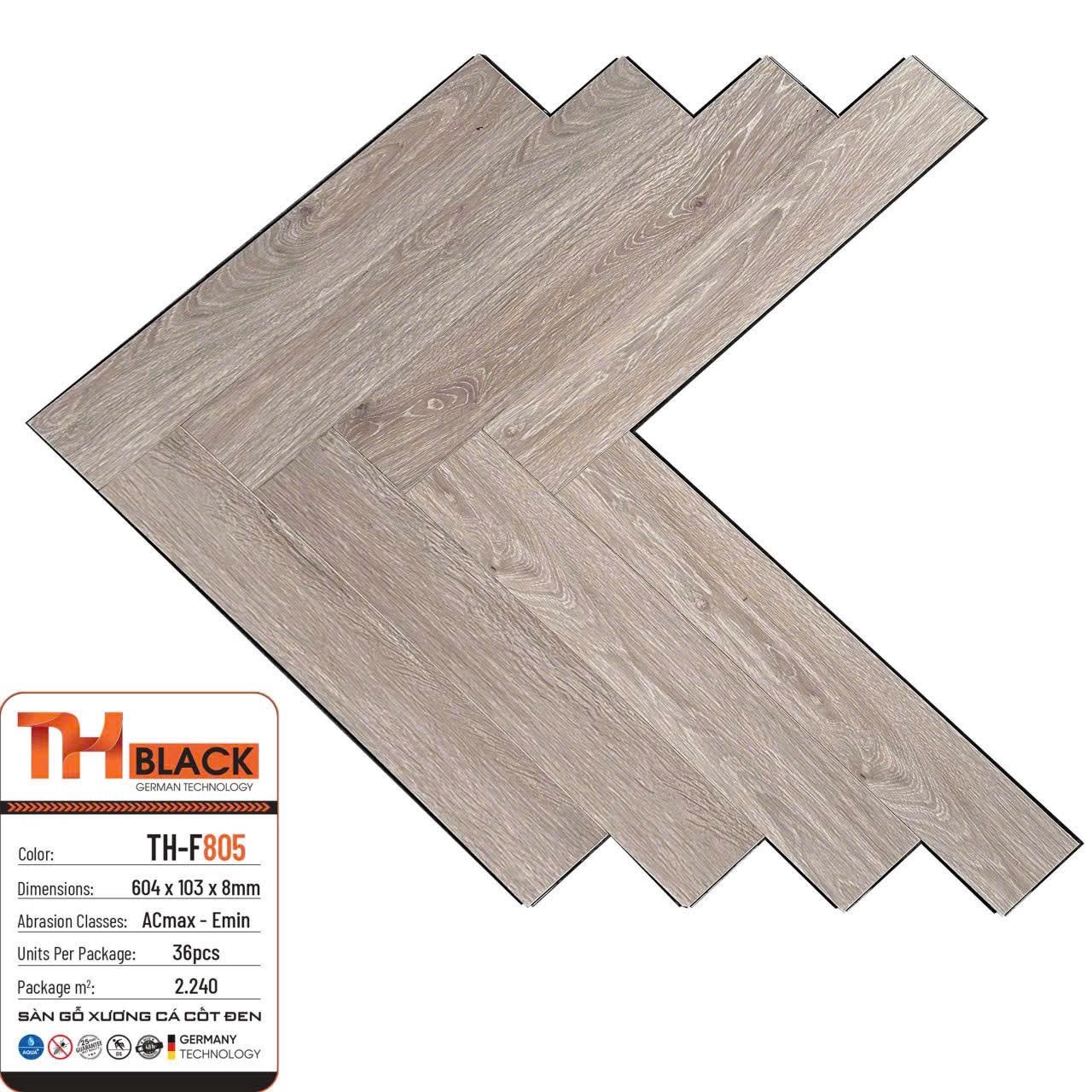 Sàn gỗ xương cá cốt đen THblack 8mm mã TH-F805