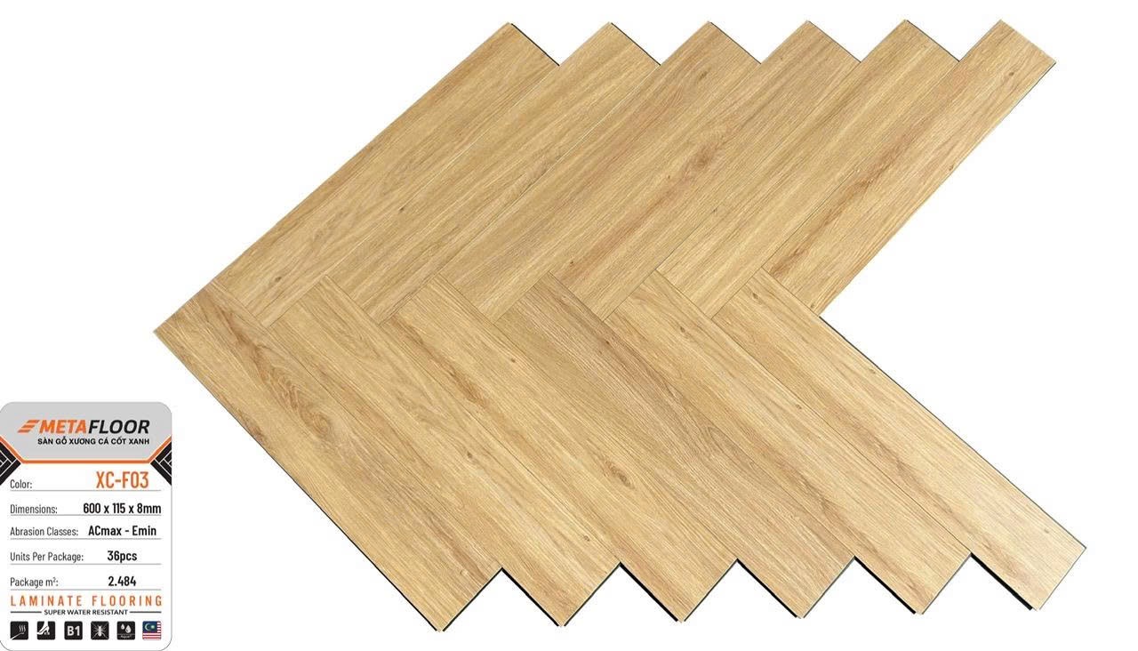 Sàn gỗ cốt xanh xương cá Metafloor 8mm mã XC-F03