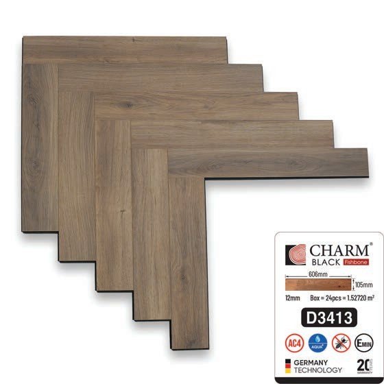 Sàn gỗ Charmwood cốt đen 12mm xương cá mã D3413