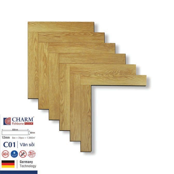 Sàn gỗ Charmwood cốt xanh 12mm xương cá mã CO1
