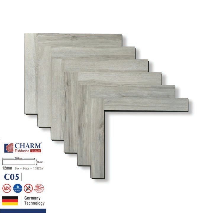 Sàn gỗ Charmwood cốt xanh 12mm xương cá mã CO5