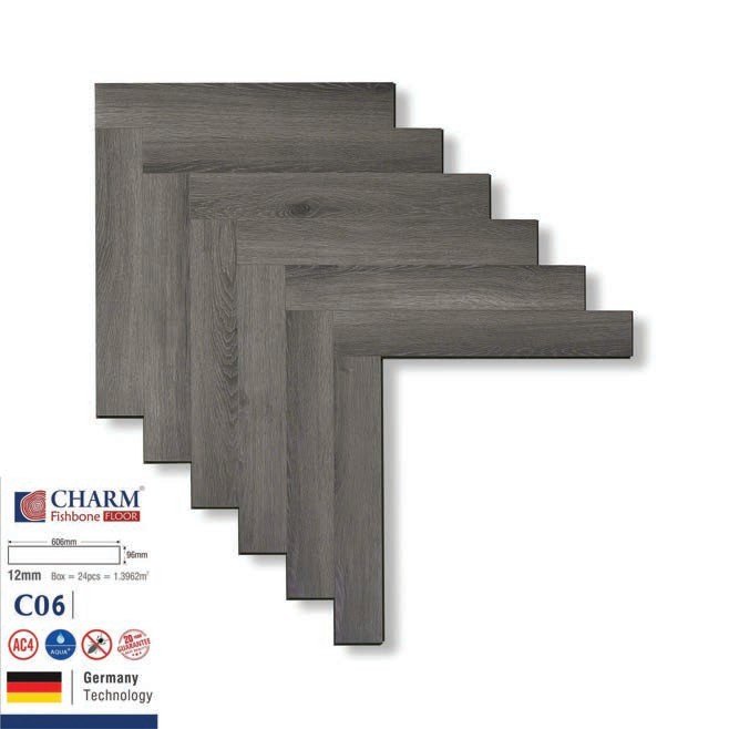 Sàn gỗ Charmwood cốt xanh 12mm xương cá mã CO6