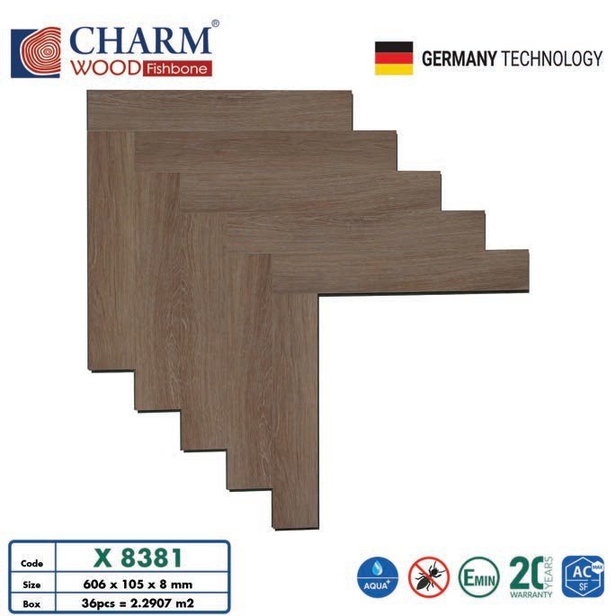Sàn gỗ Charmwood cốt xanh 8mm xương cá mã X8381