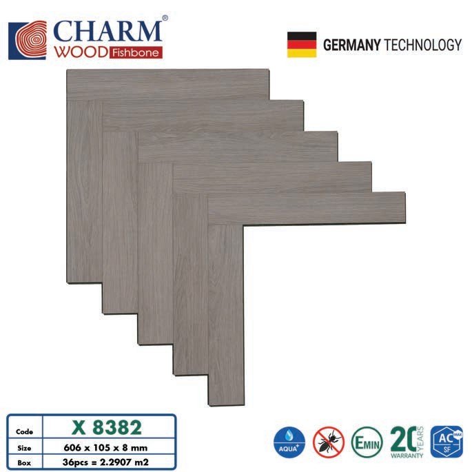 Sàn gỗ Charmwood cốt xanh 8mm xương cá mã X8382