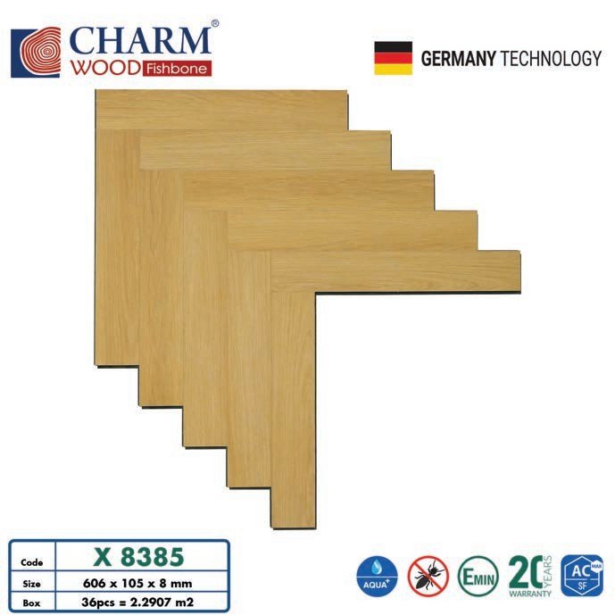 Sàn gỗ Charmwood cốt xanh 8mm xương cá mã X8385